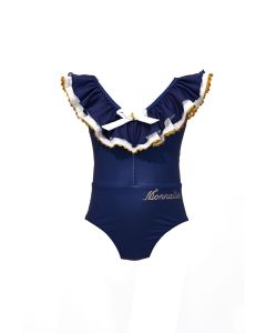 Monnalisa Girls Navy Blue Open Back Swimsuit