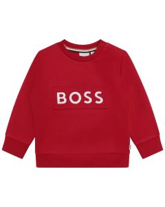 BOSS Boys Red Embossed Logo Cotton Sweatshirt