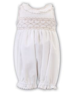 Sarah Louise Girls White And Beige Sleeveless Bubble Romper