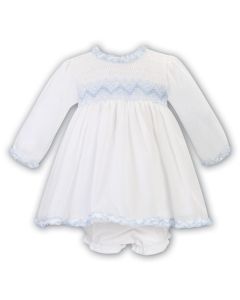 Sarah Louise Girls Ivory and Pale Blue Hand Smocked Dress