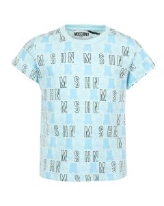 Moschino Baby Boys Blue Cotton All-Over Logo Print T-Shirt