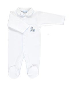 Mini-La-Mode Boys White and Blue Embroidered Unicorn Babygro