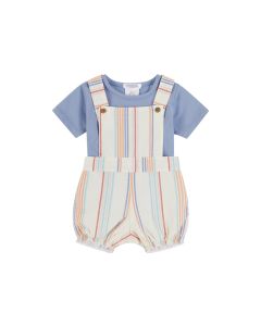 Deolinda Boys Blue T-Shirt And Contrasting Striped Dungarees Set