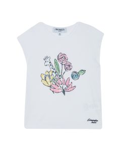 Simonetta Girl's White Sequin Jungle Print T-Shirt