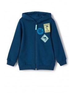 IL Gufo Boy's Teal Hooded Badge Zip Up Top
