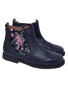 Start-Rite Girls Navy And Floral Leather Chelsea Boots