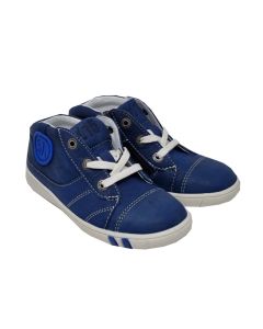 Achile Boys Lace Up Blue Soft Leather "Alvaro" Shoes With Side Zip