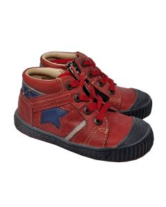 Catimini Boys Red Lace Up Boots With Blue Star Design