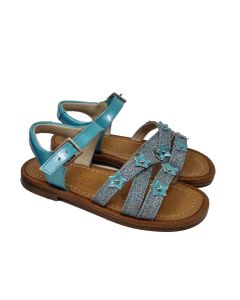 Beberlis Girls Turquoise Open Sandals With Star Glitter Straps