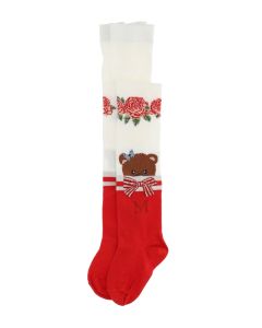 Monnalisa Ivory & Red Cotton Teddy Tights