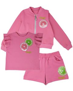 Daga Girls Three Piece Pink Bomber Jacket, T-shirt And Shorts Set