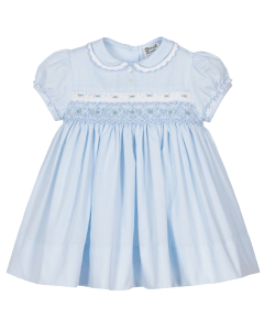 Sarah Louise Girls Blue Cotton Hand-Smocked Dress SS24