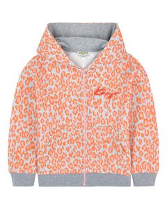 Kenzo Kids Girls Cotton Orange Leopard Print Zip-Up Top