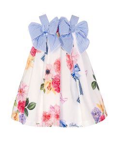 Balloon Chic Floral Dress With Large Blue Striped Bows