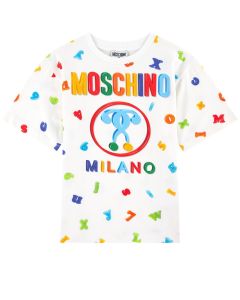 Moschino Kid-Teen White Mini Letter Logo Print Maxi T-Shirt