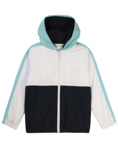 BOSS Kidswear White and Turquoise Blue Logo Double Hooded Jacket