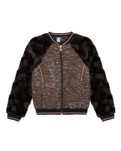 3Pommes Faux Fur Sleeved Jacquard Print Jacket