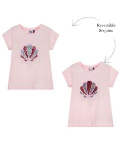3Pommes Girls Pink Cotton Reversible Sequin T-Shirt
