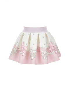 Monnalisa Girls Ivory &amp; Pale Pink Neoprene Bows Skirt
