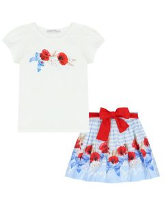 Balloon Chic Girls Ivory And Blue Floral Skirt Set