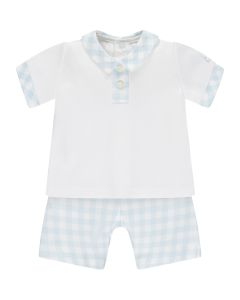 Emile Et Rose Baby Boys Blue 'Doyle' Two Piece Jersey T-Shirt With Check Trim & Shorts