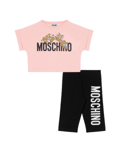 Moschino Girl&#039;s Tumbling Bear Logo T-Shirt And Cycling Shorts Set
