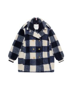 Tommy Hilfiger Girls Navy and Ivory Checked Teddy Jacket