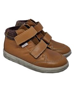 Ricosta Boys "Basti" Tan Leather Velcro Boots With Tartan Cuff