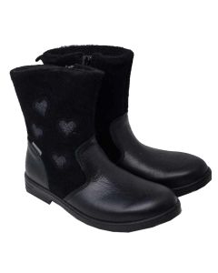 Ricosta Girls Black Leather "Stephine" Boots With Suede Tops