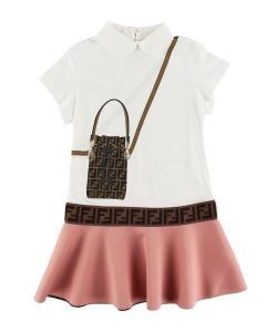 Fendi White & Pink FF Bag Cotton Dress