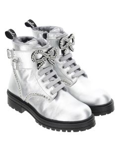 Monnalisa Silver Diamanté Bow Boots