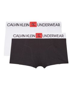 Calvin Klein White and Black Logo Patch Boxer Shorts (2 Pack)