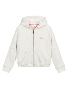 BOSS Kidswear Grey Cotton Logo Zip-Up Top