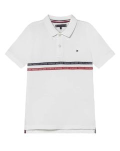 Tommy Hilfiger Boys White Logo Taped Polo Shirt