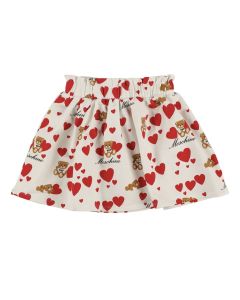 Moschino Kid Girls Ivory Heart &amp; Teddy Bear Skirt