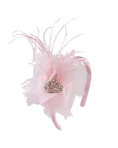 Daga Girls Pink Tulle & Feather Crown Hairband