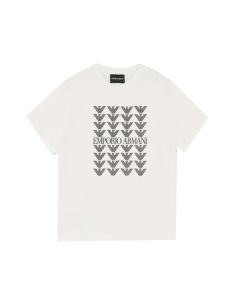 Emporio Armani Boys White T-shirt With Repeated Logo Pattern