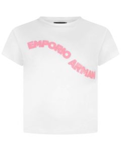 Emporio Armani Girls White Blush Pink Logo T-Shirt