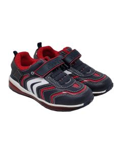 Geox Boys Grey Trainers With Red And White Detail And Light Up Heels
