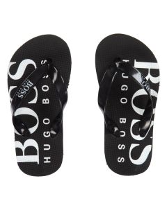 BOSS Boys Black Logo Flip-Flops
