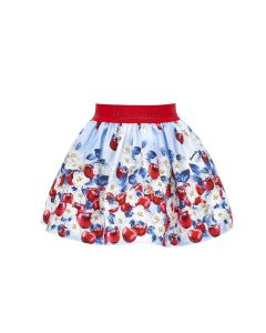 Monnalisa Girls Blue &amp; Red Cotton Cherry Print Skirt