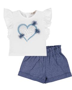 Everything Must Change White T-shirt With Love Heart Design And Blue Shorts Set