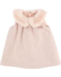 Chloé Peach Wool Blend Faux Fur Collar Dress
