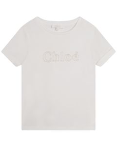 Chloé Girls Pale Gold Logo Ivory T-Shirt