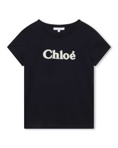 Chloé Girls Navy Organic Cotton WS23 Logo T-Shirt