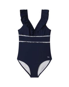 Chloé Girls Navy Blue Ruffle Swimsuit
