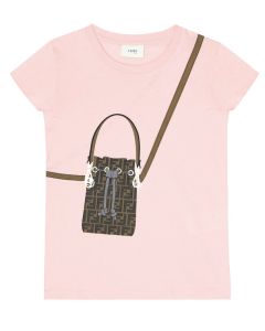 Fendi  Girls Pink Bag FF Logo T-Shirt