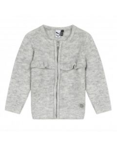 3Pommes Girls  Knitted Grey Cotton Zip Up Cardigan 