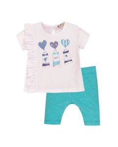 Everything Must Change White T-shirt With Love Heart Design And Teal Leggings Set