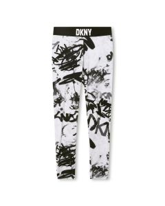 Dkny Girls White Two-Tone Printed Leggings